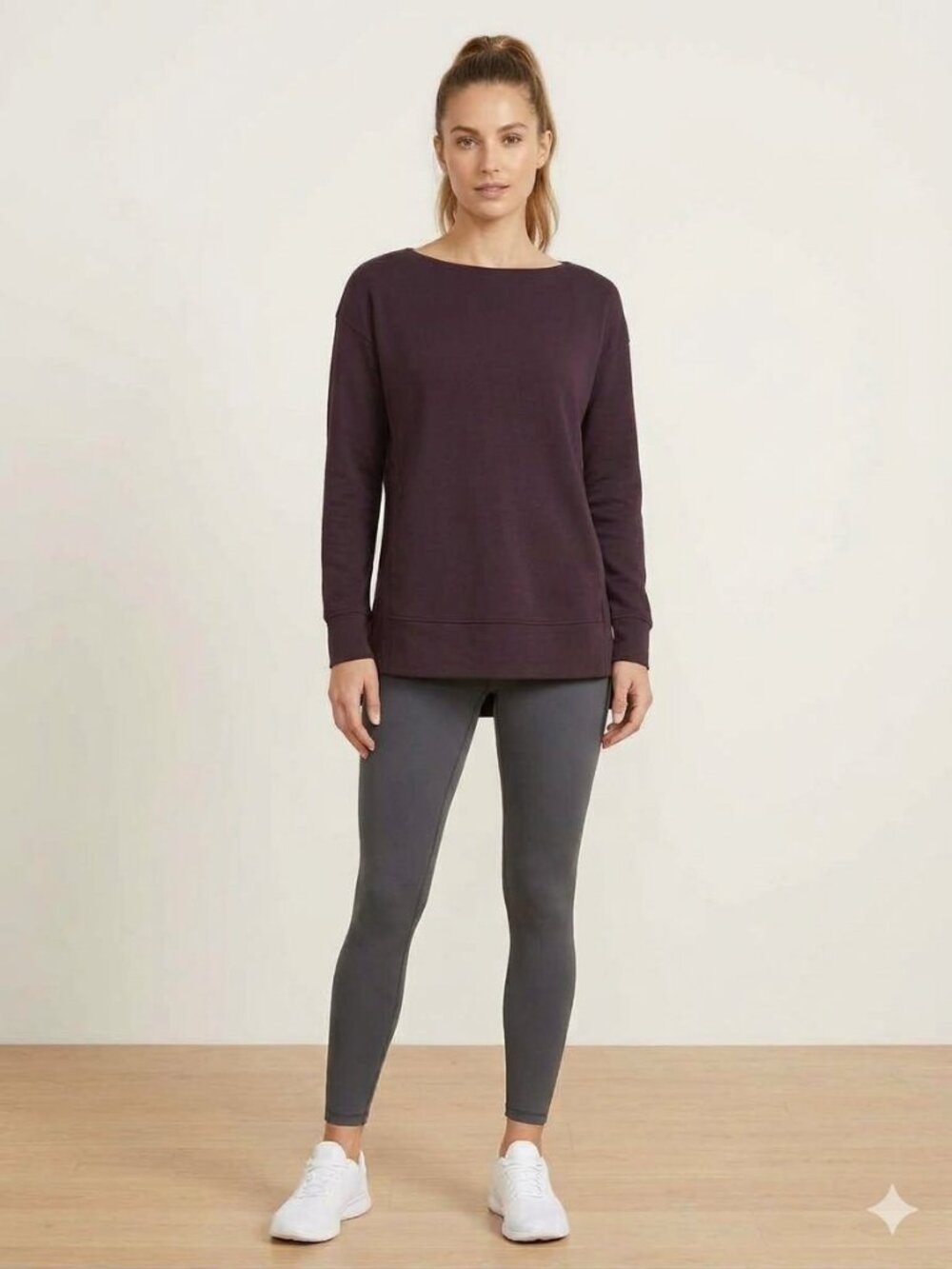 Lou & Grey plum boat neck pullover top, size M